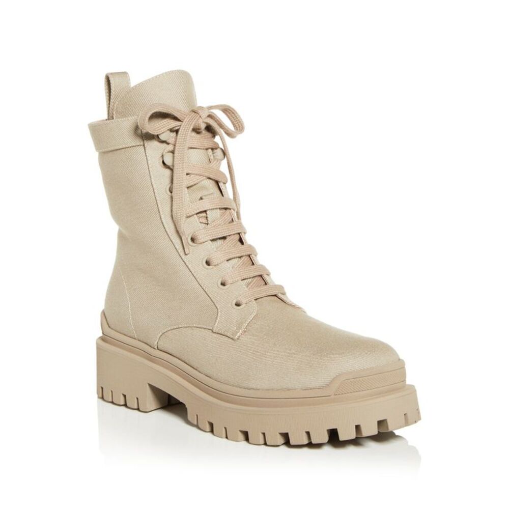 ILIO SMERALDO Womens Beige Pull Tab Eyelet Sulcer Toe Block Heel Combat Boots 40